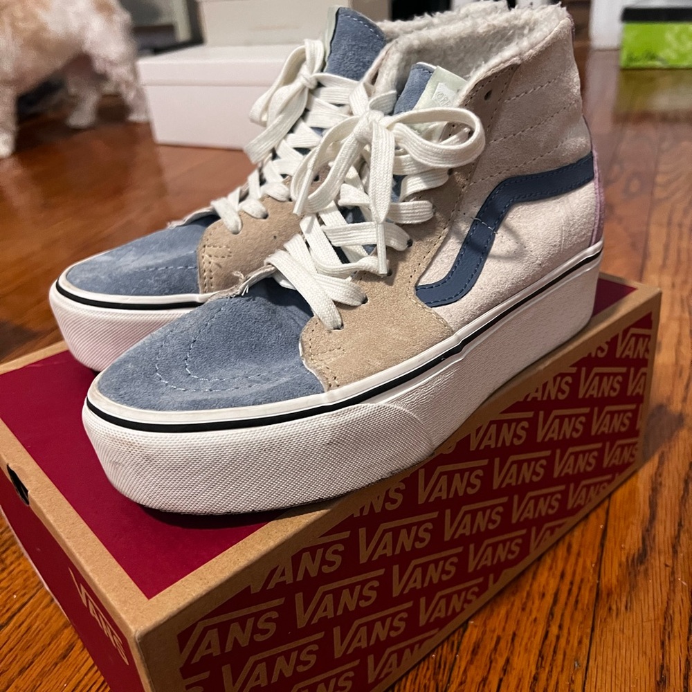 Vans High-Top Platform Sneakers - Blue and Tan